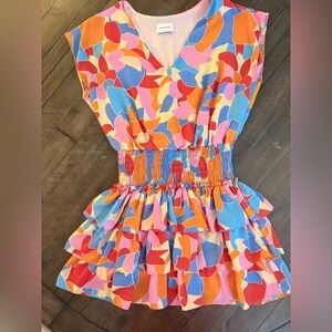 Adrienne Multicolor Abstract Sleeveless V-Neck Dress – Size Medium